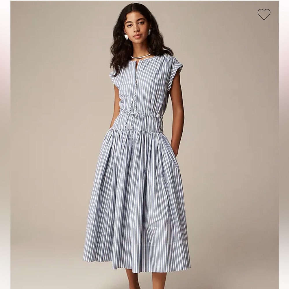 J Crew Drop-waist midi dress in striped cotton poplin. Size Small
